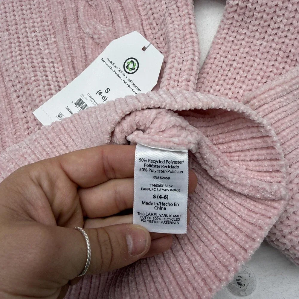 Time And Tru Sweater Hoodie Womens S Pink V Neck Cable Knit Winter Pullover